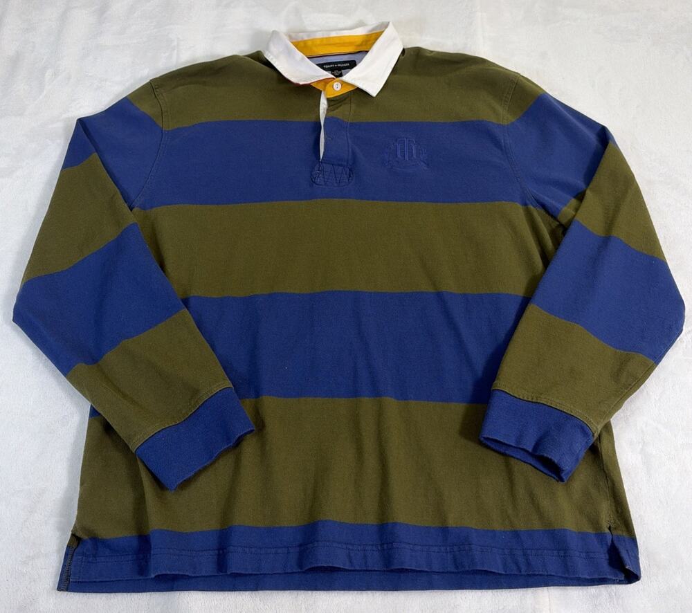 Vintage Tommy Hilfiger Men's 2XL Long Sleeve Rugby Polo Shirt Striped Colorblock